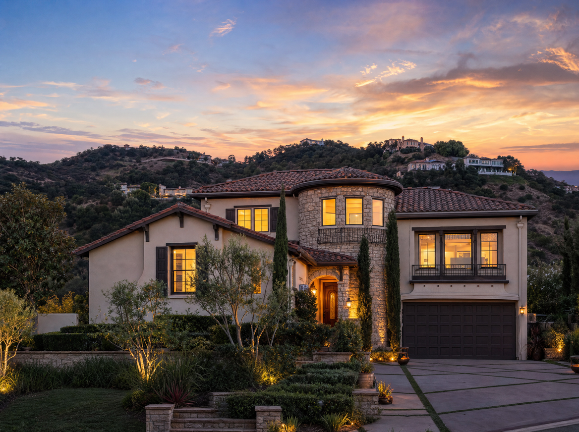 Hillside luxury home with cleared brush and defensible space near Calabasas
