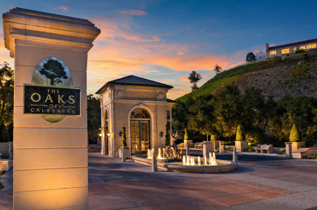 Guard-gated entrance to a luxury community in Calabasas, California