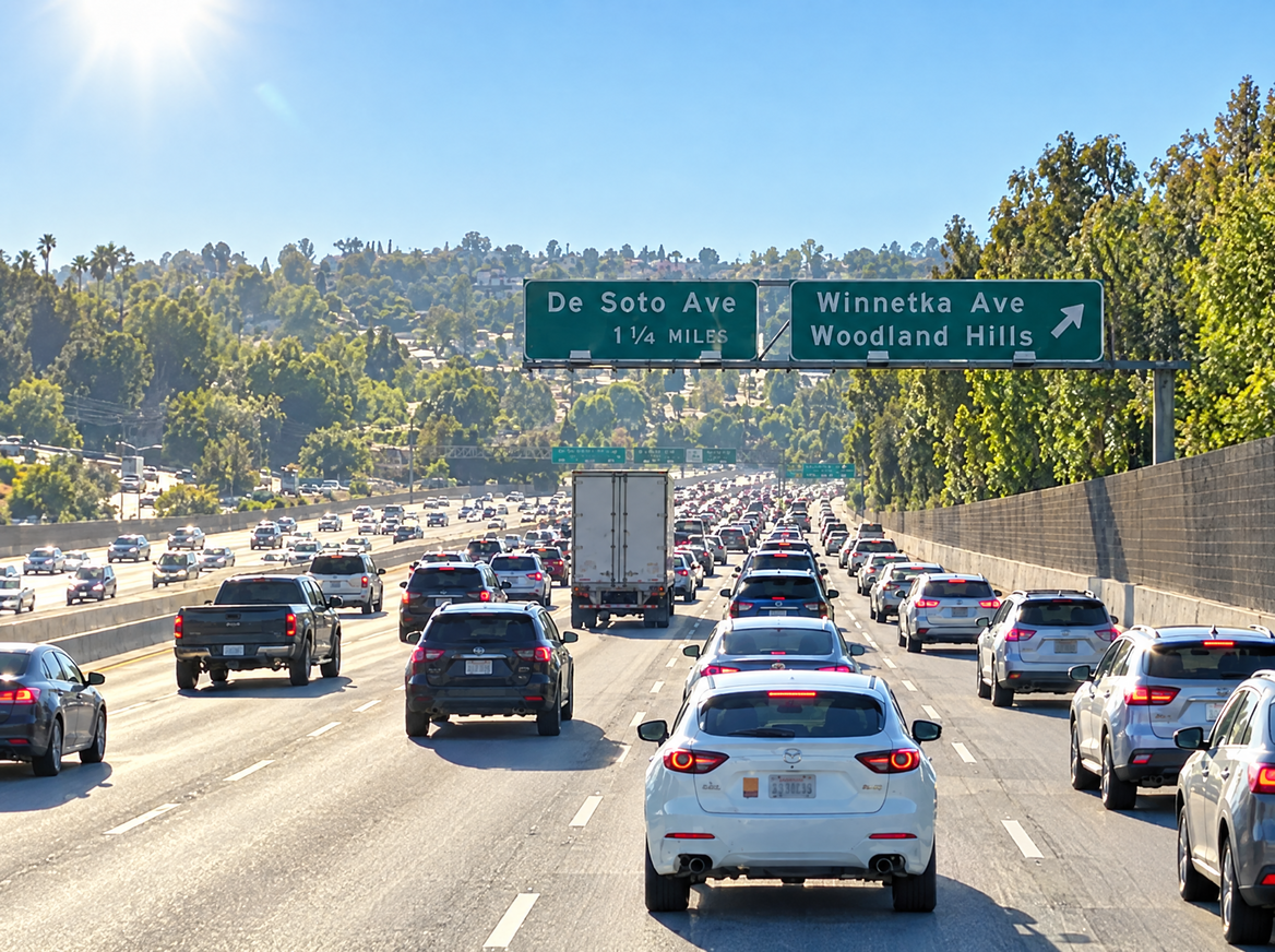 Morning traffic on the 101 freeway near Calabasas