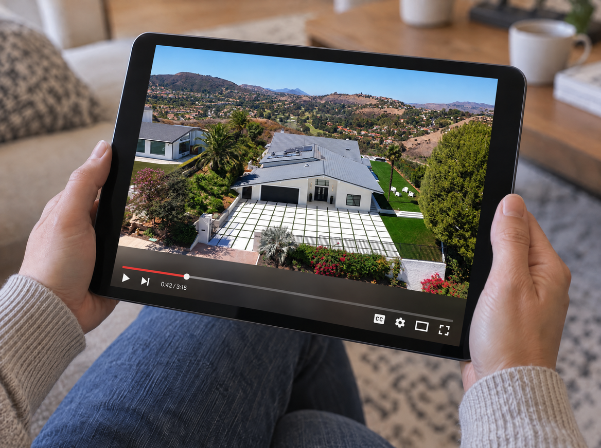 Video walkthrough of a home on a tablet for an out-of-state buyer